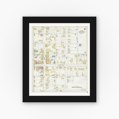 Old map wall art mockup — black gallery frame with white mat — Sanborn Fire Insurance Map from Chicora, Butler County, Pennsylvania (1906), Sheet #0002