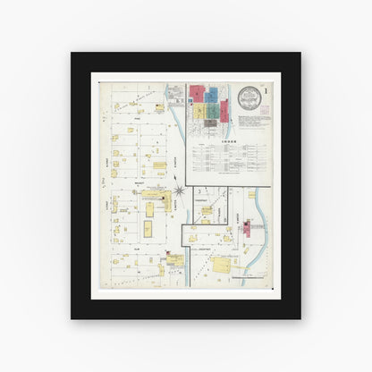 Old map wall art mockup — black gallery frame with white mat — Sanborn Fire Insurance Map from Chillicothe, Peoria County, Illinois (1907) - Complete Map Set