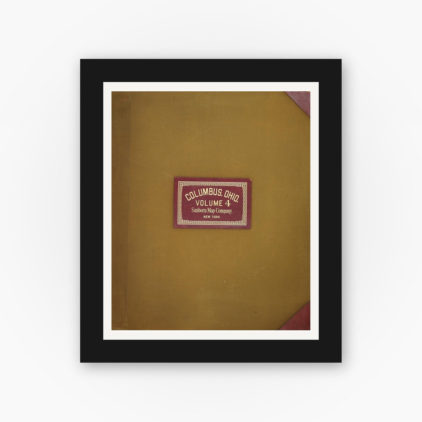 Old map wall art mockup — black gallery frame with white mat — Sanborn Fire Insurance Map from Columbus, Franklin County, Ohio (1950), Sheet #0001