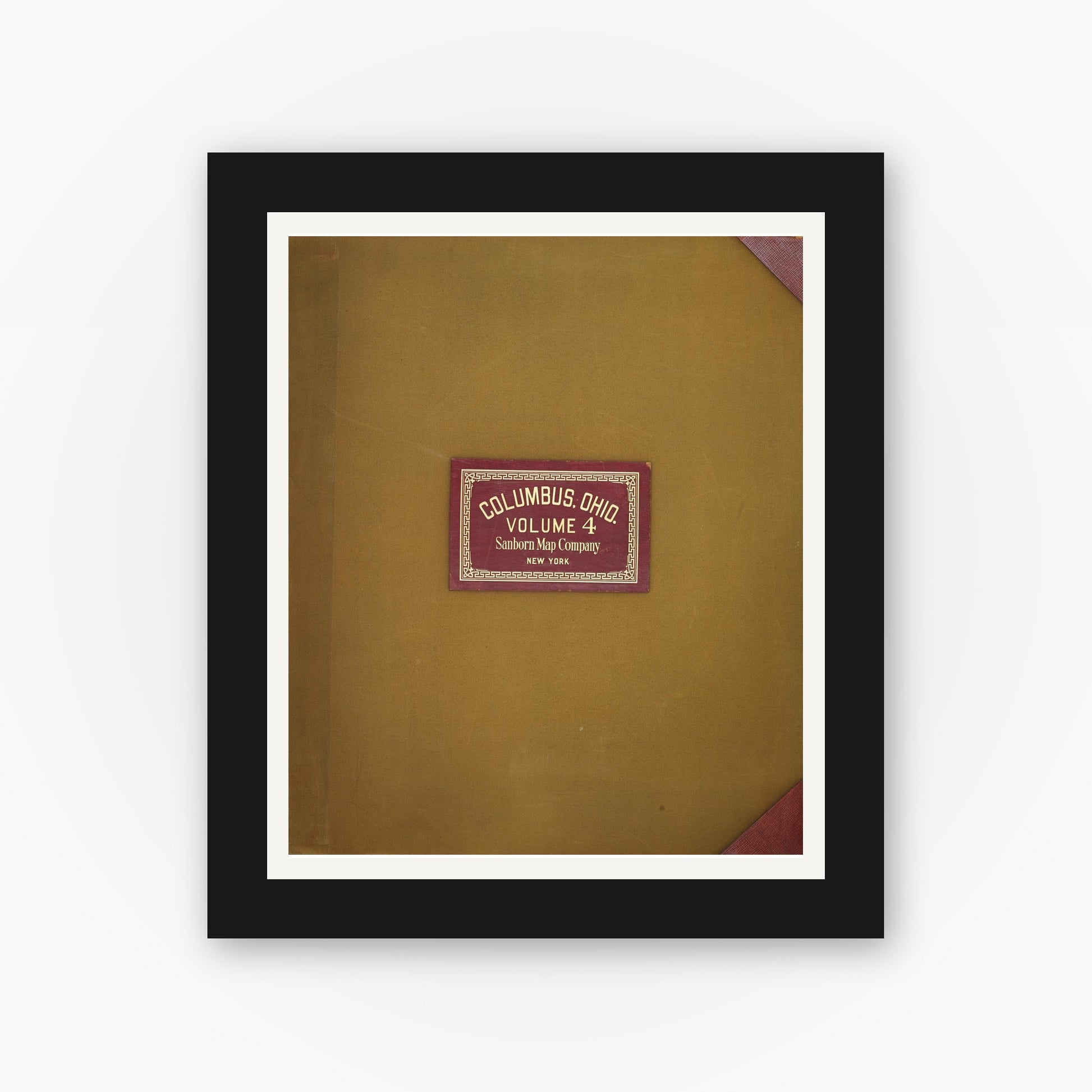 Old map wall art mockup — black gallery frame with white mat — Sanborn Fire Insurance Map from Columbus, Franklin County, Ohio (1950), Sheet #0001