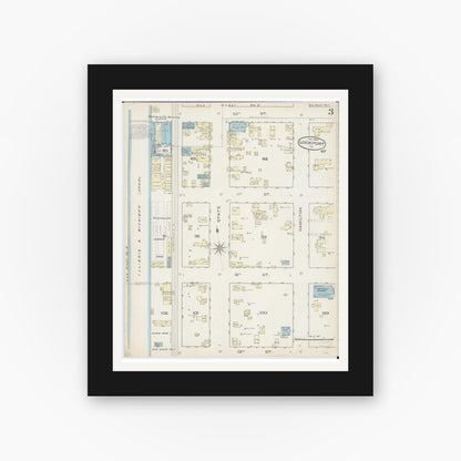 Old map wall art mockup — black gallery frame with white mat — Sanborn Fire Insurance Map from Lockport, Will County, Illinois (1886), Sheet #0003