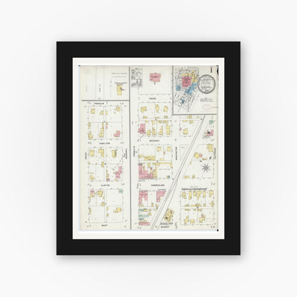 Old map wall art mockup — black gallery frame with white mat — Sanborn Fire Insurance Map from Marshall, Clark County, Illinois (1897) - Complete Map Set