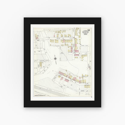 Old map wall art mockup — black gallery frame with white mat — Sanborn Fire Insurance Map from Braddock, Allegheny County, Pennsylvania (1914), Sheet #0014