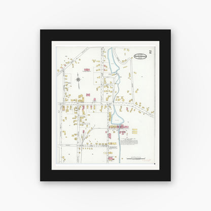Old map wall art mockup — black gallery frame with white mat — Sanborn Fire Insurance Map from Ashburnham, Worcester County, Massachusetts (1917), Sheet #0002