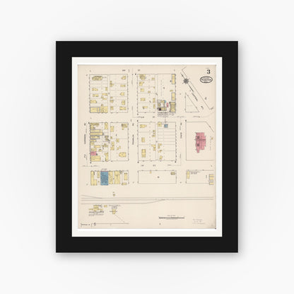 Old map wall art mockup — black gallery frame with white mat — Sanborn Fire Insurance Map from Fosston, Polk County, Minnesota (1922), Sheet #0003
