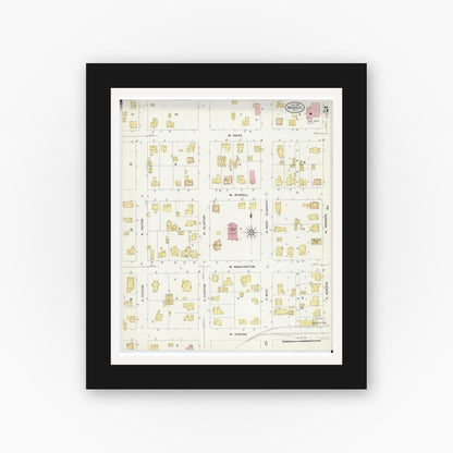 Old map wall art mockup — black gallery frame with white mat — Sanborn Fire Insurance Map from Monroe, Green County, Wisconsin (1908), Sheet #0005