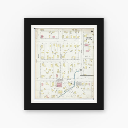 Old map wall art mockup — black gallery frame with white mat — Sanborn Fire Insurance Map from Bryan, Williams County, Ohio (1893), Sheet #0006