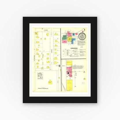 Old map wall art mockup — black gallery frame with white mat — Sanborn Fire Insurance Map from Athens, Henderson County, Texas (1912), Sheet #0001