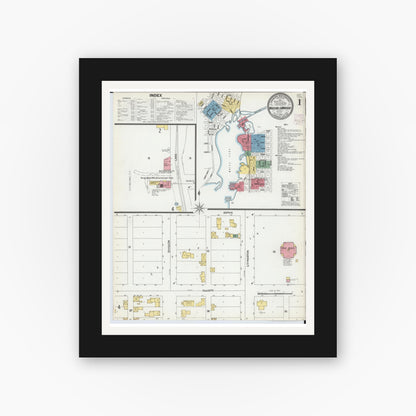 Old map wall art mockup — black gallery frame with white mat — Sanborn Fire Insurance Map from Whitehall, Muskegon County, Michigan (1902), Sheet #0001