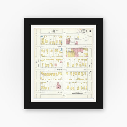 Old map wall art mockup — black gallery frame with white mat — Sanborn Fire Insurance Map from Centralia, Marion, Clinton, Jefferson, and Washington Counties, Illinois (1916), Sheet #0011