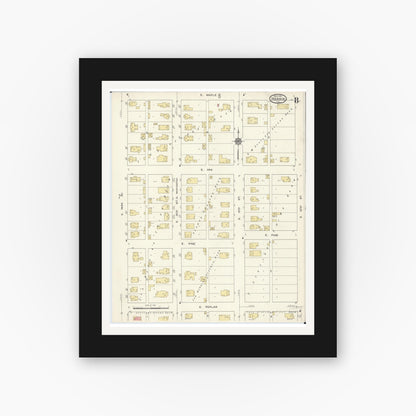 Old map wall art mockup — black gallery frame with white mat — Sanborn Fire Insurance Map from Herrin, Williamson County, Illinois (1913), Sheet #0008