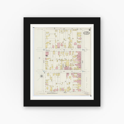 Old map wall art mockup — black gallery frame with white mat — Sanborn Fire Insurance Map from Gallipolis, Gallia County, Ohio (1895), Sheet #0002