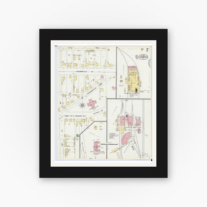 Old map wall art mockup — black gallery frame with white mat — Sanborn Fire Insurance Map from Cambridge, Guernsey County, Ohio (1897), Sheet #0007
