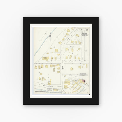 Old map wall art mockup — black gallery frame with white mat — Sanborn Fire Insurance Map from Charlevoix, Charlevoix County, Michigan (1912), Sheet #0002