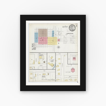 Old map wall art mockup — black gallery frame with white mat — Sanborn Fire Insurance Map from McKinney, Collin County, Texas (1892) - Complete Map Set