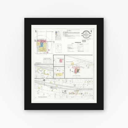 Old map wall art mockup — black gallery frame with white mat — Sanborn Fire Insurance Map from Sheffield, Bureau County, Illinois (1932) - Complete Map Set