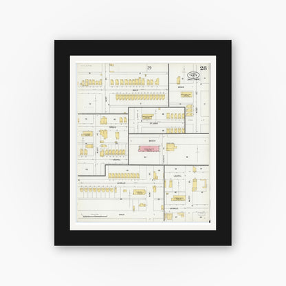 Old map wall art mockup — black gallery frame with white mat — Sanborn Fire Insurance Map from Tampa, Hillsborough County, Florida (1899), Sheet #0028