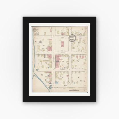 Old map wall art mockup — black gallery frame with white mat — Sanborn Fire Insurance Map from Mount Carroll, Carroll County, Illinois (1885), Sheet #0001
