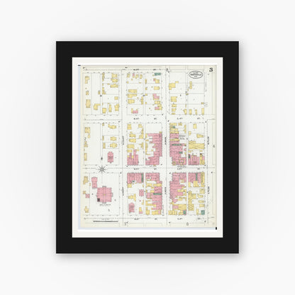 Old map wall art mockup — black gallery frame with white mat — Sanborn Fire Insurance Map from Marysville, Union County, Ohio (1901), Sheet #0003