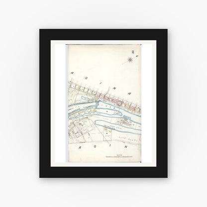 Old map wall art mockup — black gallery frame with white mat — Sanborn Fire Insurance Map from Saginaw, Saginaw County, Michigan (1895), Sheet #0002