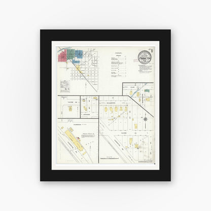 Old map wall art mockup — black gallery frame with white mat — Sanborn Fire Insurance Map from Frankton, Madison County, Indiana (1909) - Complete Map Set