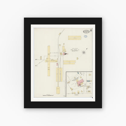 Old map wall art mockup — black gallery frame with white mat — Sanborn Fire Insurance Map from Morganton, Burke County, North Carolina (1894), Sheet #0002