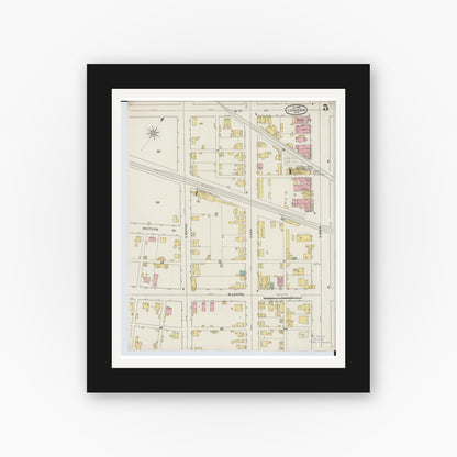 Old map wall art mockup — black gallery frame with white mat — Sanborn Fire Insurance Map from London, Madison County, Ohio (1895), Sheet #0005