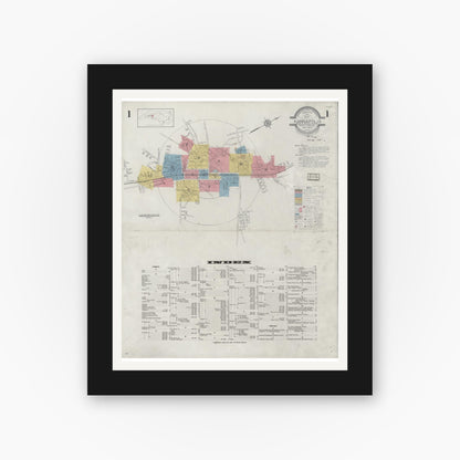 Old map wall art mockup — black gallery frame with white mat — Sanborn Fire Insurance Map from Kannapolis, Rowan And Cabarrus Counties, North Carolina (1932), Sheet #0001