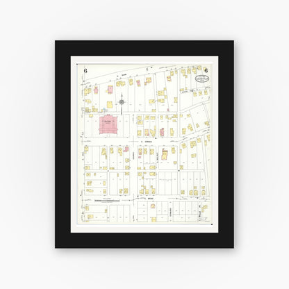 Old map wall art mockup — black gallery frame with white mat — Sanborn Fire Insurance Map from Louisville, Stark County, Ohio (1923), Sheet #0006