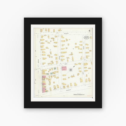 Old map wall art mockup — black gallery frame with white mat — Sanborn Fire Insurance Map from Greene, Chenango County, New York (1908), Sheet #0004