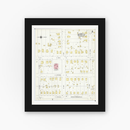 Old map wall art mockup — black gallery frame with white mat — Sanborn Fire Insurance Map from Marshall, Saline County, Missouri (1910), Sheet #0008
