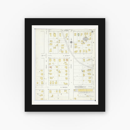 Old map wall art mockup — black gallery frame with white mat — Sanborn Fire Insurance Map from Alma, Gratiot County, Michigan (1917), Sheet #0003