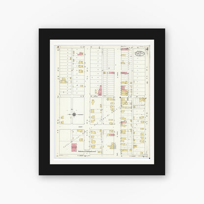 Old map wall art mockup — black gallery frame with white mat — Sanborn Fire Insurance Map from Gas City, Grant County, Indiana (1911), Sheet #0004