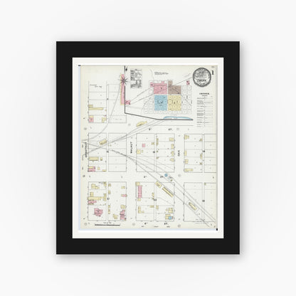 Old map wall art mockup — black gallery frame with white mat — Sanborn Fire Insurance Map from Chaska, Carver County, Minnesota (1891), Sheet #0001