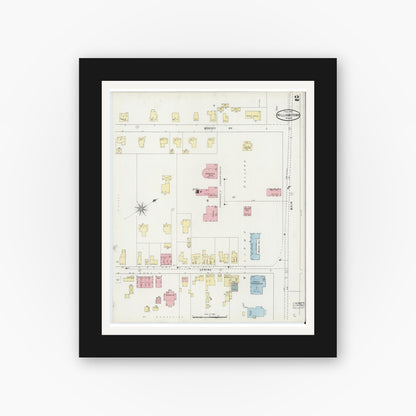 Old map wall art mockup — black gallery frame with white mat — Sanborn Fire Insurance Map from Williamstown, Berkshire County, Massachusetts (1895), Sheet #0002