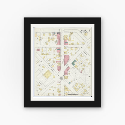 Old map wall art mockup — black gallery frame with white mat — Sanborn Fire Insurance Map from Caro, Tuscola County, Michigan (1895), Sheet #0003