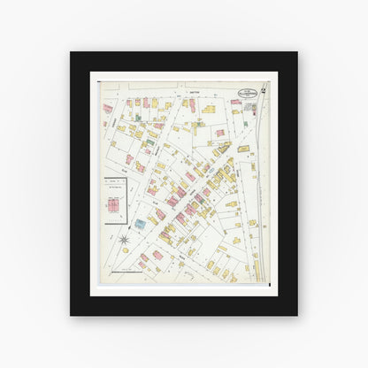 Old map wall art mockup — black gallery frame with white mat — Sanborn Fire Insurance Map from Yellow Springs, Greene County, Ohio (1901), Sheet #0002