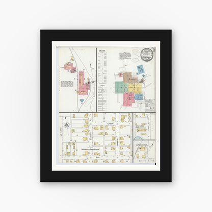 Old map wall art mockup — black gallery frame with white mat — Sanborn Fire Insurance Map from Barnesville, Belmont County, Ohio (1899) - Complete Map Set