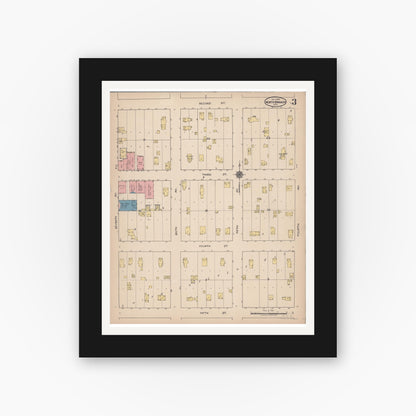 Old map wall art mockup — black gallery frame with white mat — Sanborn Fire Insurance Map from North Branch, Chisago County, Minnesota (1922), Sheet #0003