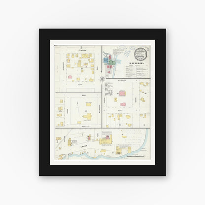 Old map wall art mockup — black gallery frame with white mat — Sanborn Fire Insurance Map from Kewaunee, Kewaunee County, Wisconsin (1898), Sheet #0001