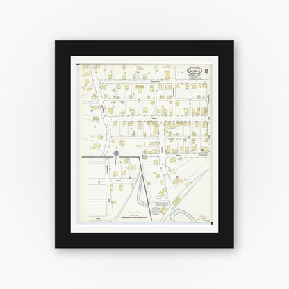 Old map wall art mockup — black gallery frame with white mat — Sanborn Fire Insurance Map from Caldwell, Noble County, Ohio (1911), Sheet #0008