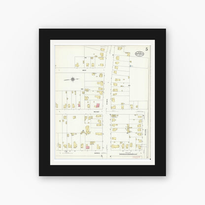 Old map wall art mockup — black gallery frame with white mat — Sanborn Fire Insurance Map from Waterloo, Seneca County, New York (1911), Sheet #0005