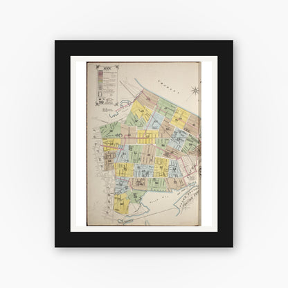 Old map wall art mockup — black gallery frame with white mat — Sanborn Fire Insurance Map from Boston, Suffolk County, Massachusetts (1887), Sheet #0001
