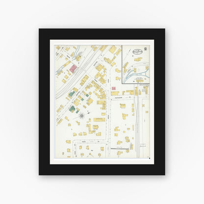 Old map wall art mockup — black gallery frame with white mat — Sanborn Fire Insurance Map from Millerton, Dutchess County, New York (1904), Sheet #0002