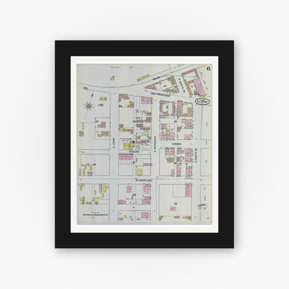 Old map wall art mockup — black gallery frame with white mat — Sanborn Fire Insurance Map from El Paso, El Paso County, Texas (1888), Sheet #0006