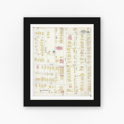 Old map wall art mockup — black gallery frame with white mat — Sanborn Fire Insurance Map from Newark, Licking County, Ohio (1905), Sheet #0035