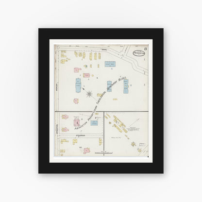 Old map wall art mockup — black gallery frame with white mat — Sanborn Fire Insurance Map from Princeton, Mercer County, New Jersey (1890), Sheet #0008