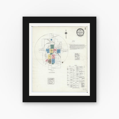 Old map wall art mockup — black gallery frame with white mat — Sanborn Fire Insurance Map from Wadsworth, Medina County, Ohio (1923), Sheet #0001