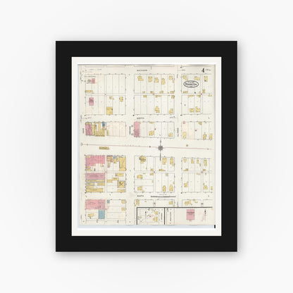 Old map wall art mockup — black gallery frame with white mat — Sanborn Fire Insurance Map from Remington, Jasper County, Indiana (1932), Sheet #0004
