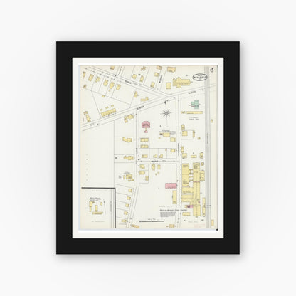 Old map wall art mockup — black gallery frame with white mat — Sanborn Fire Insurance Map from Wakefield, Middlesex County, Massachusetts (1897), Sheet #0006